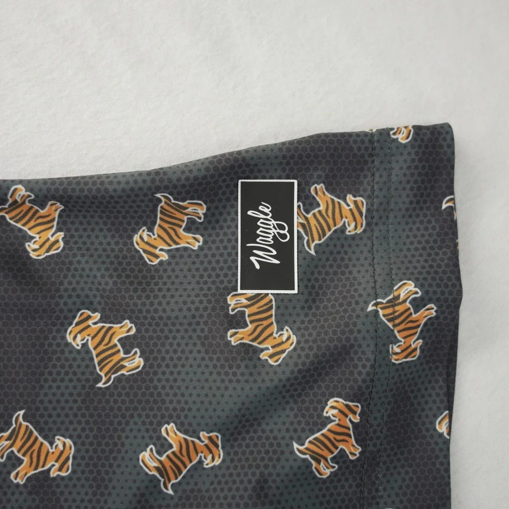 Waggle Golf Polo Mens XL Charcoal Grey Tiger Goat Print Performance Shirt Short - Picture 3 of 7